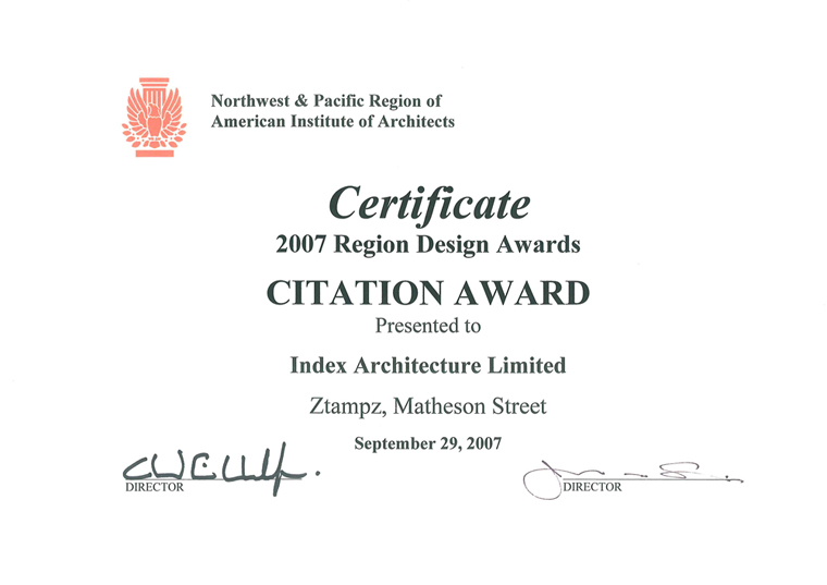 Northwest Pacific Region AIA Citation Award 2007 – Ztampz Matheson
